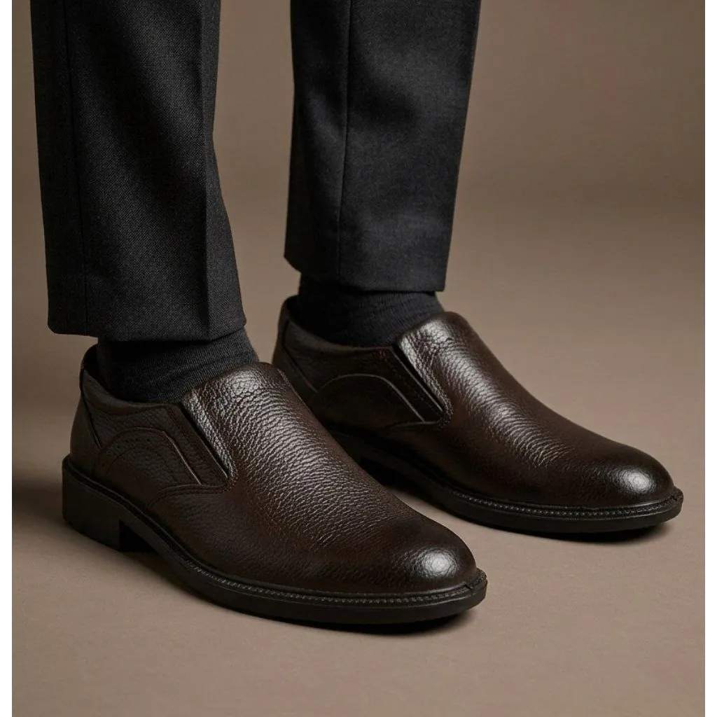 کفش چرم مردانه قهوهای سوخته کلاسیک راحتی طبی