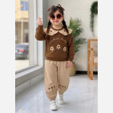ست بلوز و شلوار دورس دو نخ فول لاکرا دخترانه مدل سه گل
