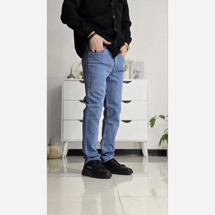 شلوار لی راسته فاق بلند مردانه جین پارچه آرتا نیمه کش