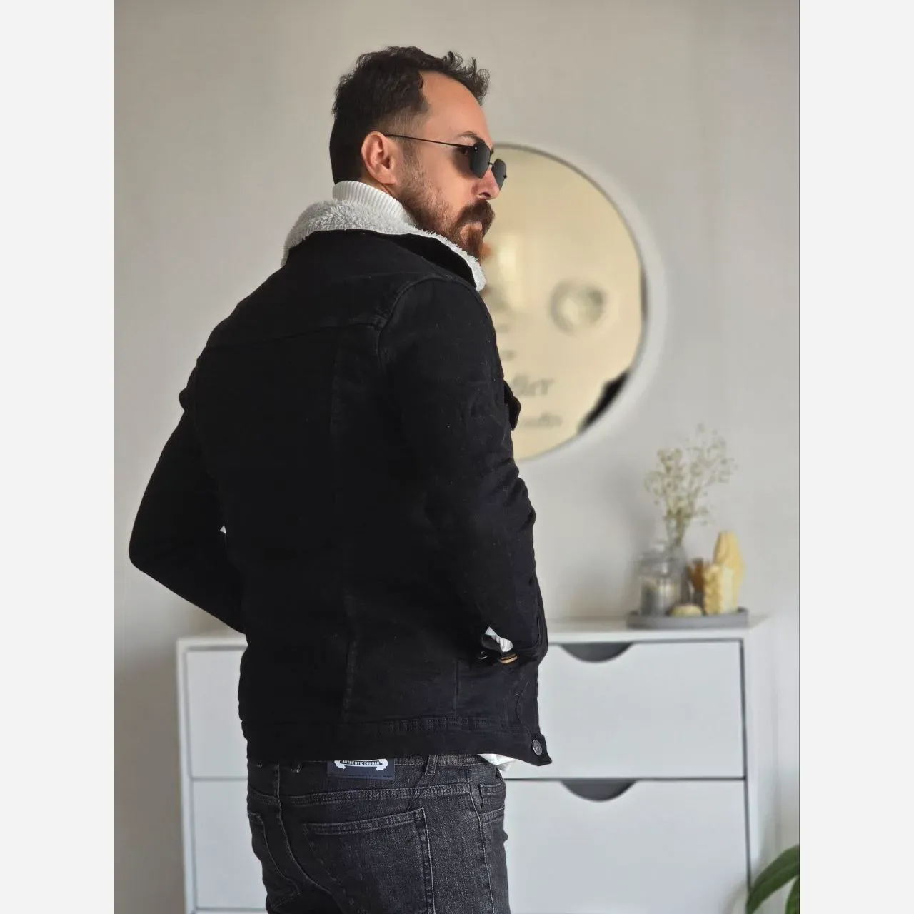 کت جین خزدار مشکی تمام کش