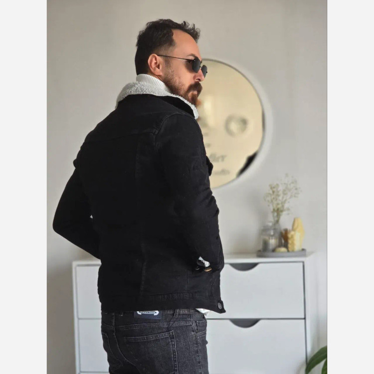 کت جین خزدار مشکی تمام کش