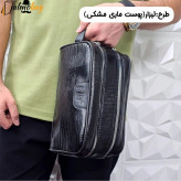 کیف دستی مردانه اسپرت طرحدار چرم صنعتی دو خانه بند دستی
