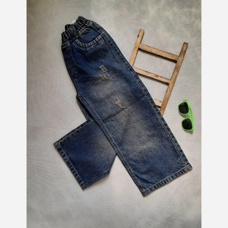 شلوار جین بگ بچگانه اسپرت سورمه ای کثیفشور 100 درصد پنبه