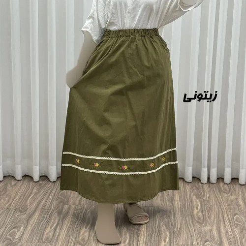 دامن لینن نچرال گلدوزی شده زنانه فری سایز مناسب تا 46