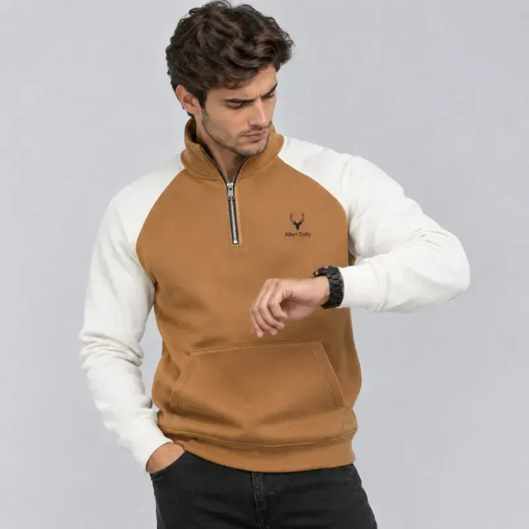 سویشرت مردانه دورس ساده بدون کلاه یقه ایستاده زیپ دار