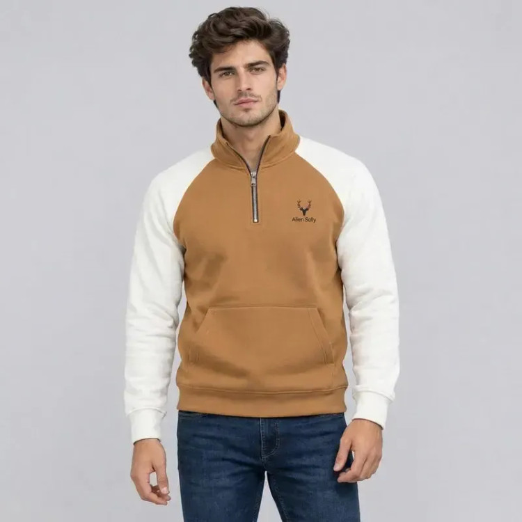 سویشرت مردانه دورس ساده بدون کلاه یقه ایستاده زیپ دار
