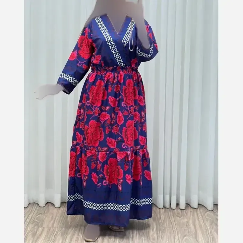پیراهن ساحلی زنانه مدل چپ و راستی طرح فلور حاشیهدار فری سایز