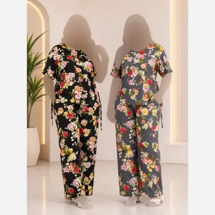 بلوز شلوار گلدار نخی خنک و تابستانه سایز 40 تا 52