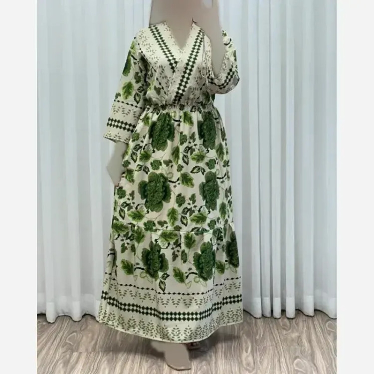پیراهن ساحلی زنانه مدل چپ و راستی طرح فلور حاشیهدار فری سایز