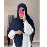 روسری سوپر نخ ساده قواره بزرگ منگوله دار مشکی و سورمه ای