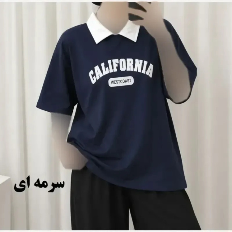 تیشرت باکسی پولوشرت کالیفرنیا نخ پنبه زنانه فری سایز