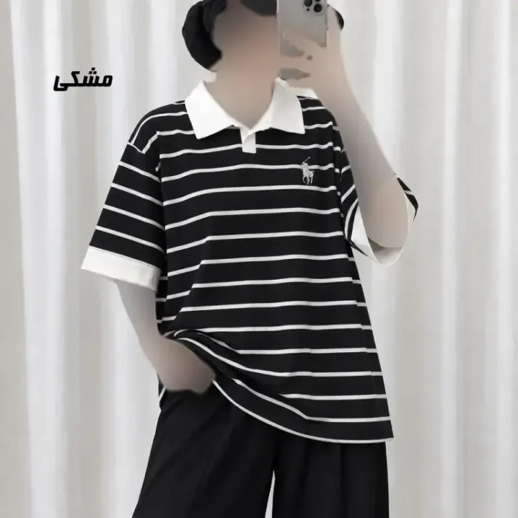 تیشرت باکسی پولوشرت نخ پنبه زنانه فری سایز دکمه دار