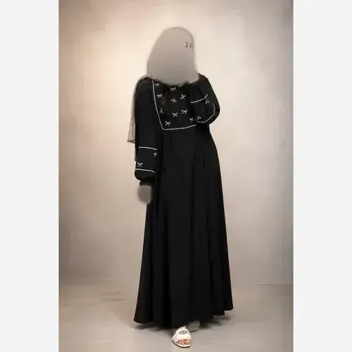 عبا گلدوزی پاپیونی الیزه مشکی مناسب شیردهی