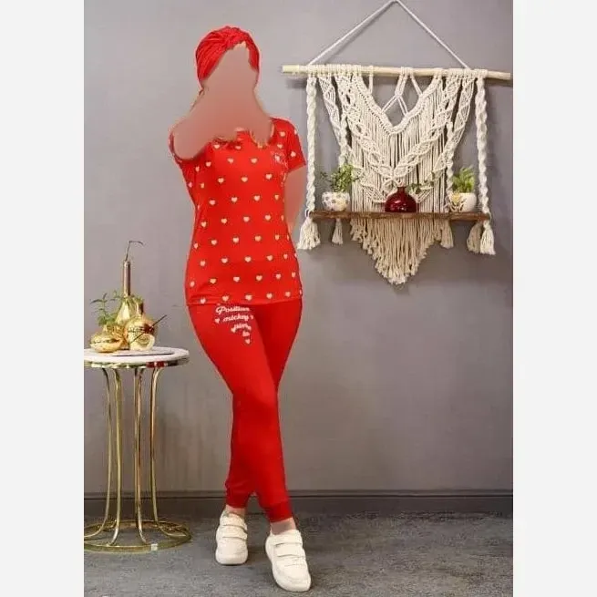ست تیشرت شلوار زنانه طرح قلب نخ ویسکوز سایز 38 تا 48