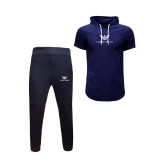 ست تی شرت و شلوار مردانه مدل gor پنبه یکرو نخ آستین کوتاه کلاهدار