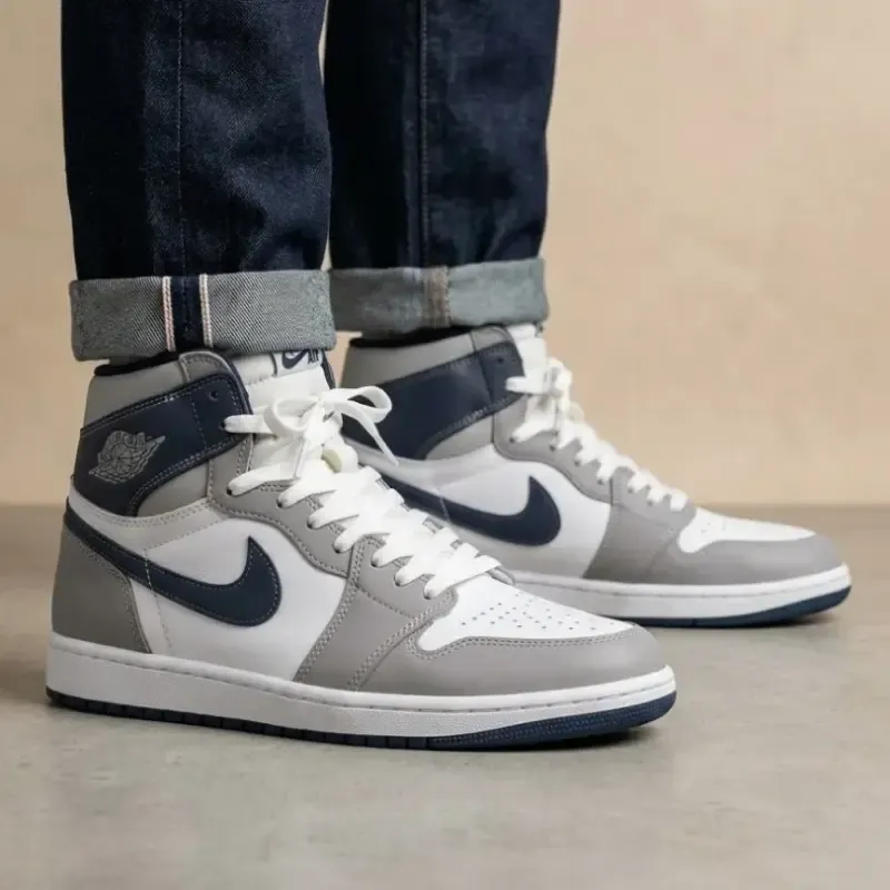 کفش جردن ساقدار زنانه نایک سفید طوسی ابیکتونی چرم صنعتی