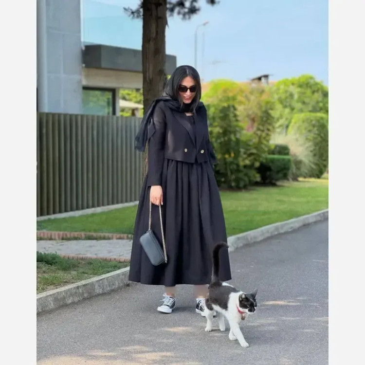 ست کت سارافون لنین رویا رنگ مشکی فری سایز تا 46