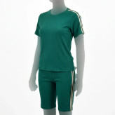 ست تیشرت و شلوارک زنانه اسپرت راه راه فانریپ کبریتی فری سایز