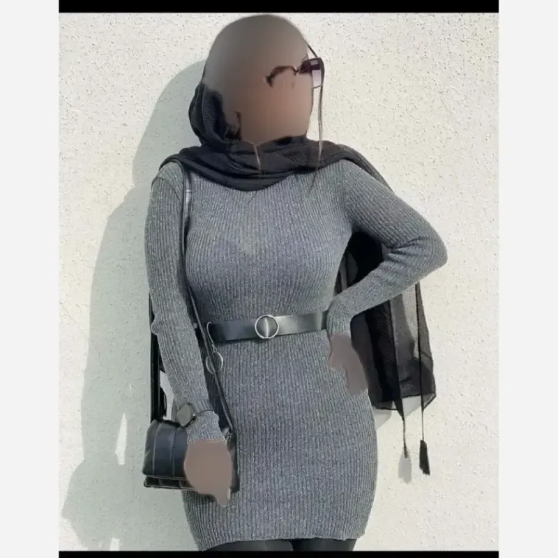 گپ بافت بلند میله ای زنانه فری سایز رنگ زغالی و طوسی