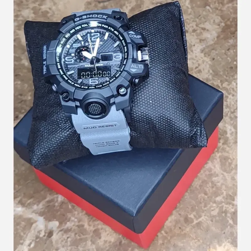 ساعت مچی عقربه ای دیجیتال کاسیو جی شاک مدل 5478 دو زمانه صفحه مشکی بند طوسی