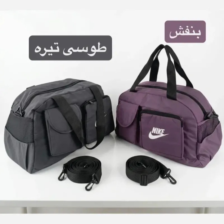 ساک ورزشی و اسپرت پارچه ای دارای بند بلند و 5 جیب بیرونی با بسته شدن زیپ
