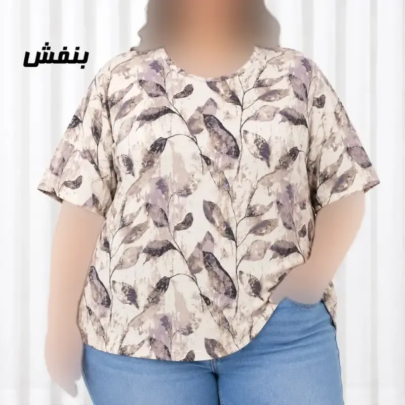 تیشرت زنانه سایز بزرگ کرپ فلورینا فری سایز مناسب تا 50 کمربنددار