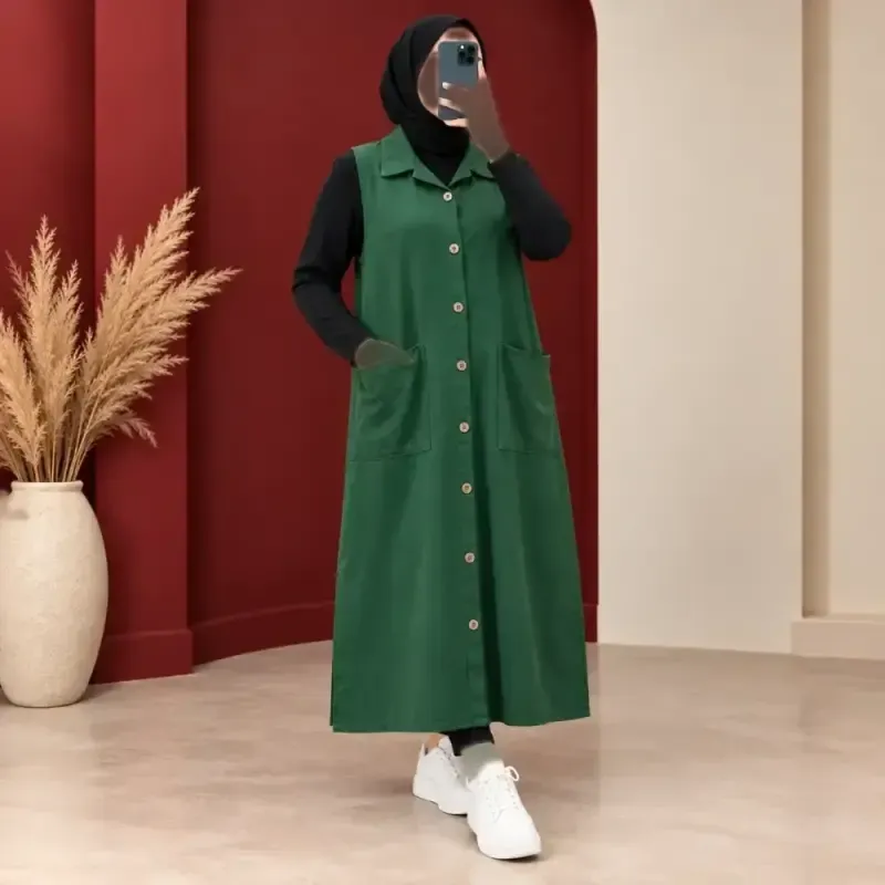 پیراهن ساحلی زنانه حلقهای بلند نخ لینن مدل آریانا دکمهدار فری سایز