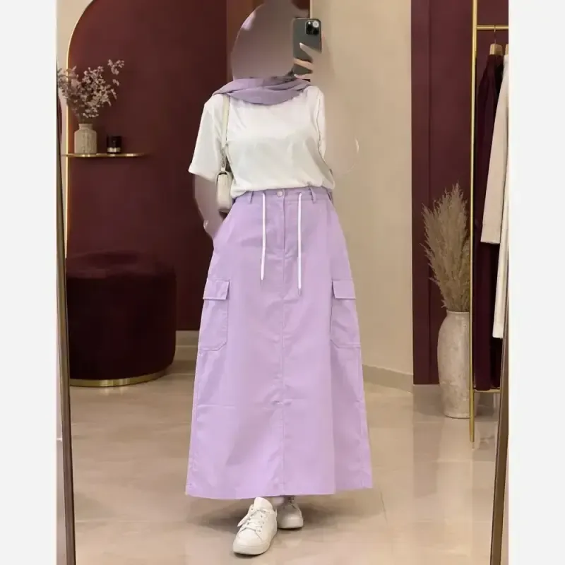 دامن کتان کارگو کژال فری سایز چهارفصل زنانه و دخترانه
