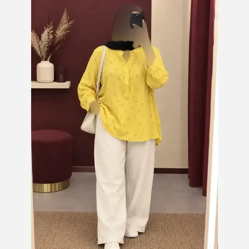 شومیز زنانه وارداتی تایلندی نخی فری سایز دکمه دار